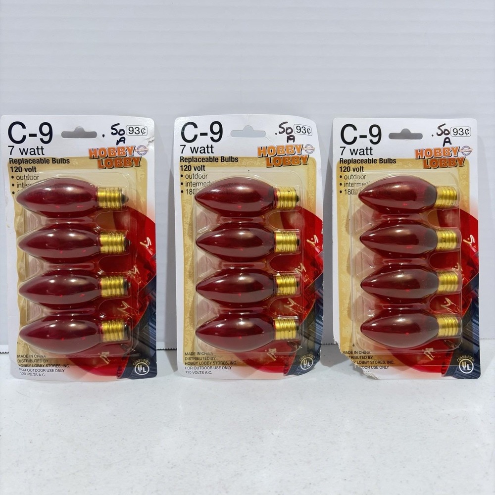 C9 Light Bulbs Lot Of 3 Replacement Red Transparent 7 Watt NIB Vintage 2001